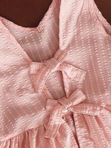 SHEIN Tween Girls Loose Casual Korean Style Lace-Up Strap Ruffle Trim Top & Shorts 2pcs Set - Pink - View 3