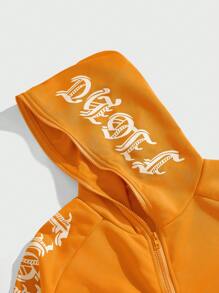 Manfinity Roghcode Men's Letter Print Zip-Up Hoodie - Orange - View 3