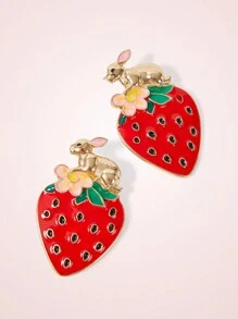 SHEIN MOD Pendientes de tuerca de aleación con esmalte con diseño de fresa y orejas de conejo - Multicolor - Ver 3