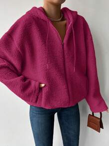 RueChic Women'S Solid Color Drop Shoulder Hooded Jacket