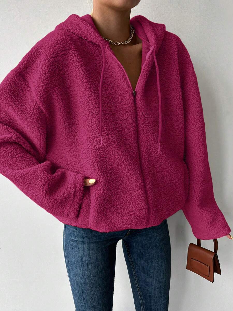 RueChic Women'S Solid Color Drop Shoulder Hooded Jacket