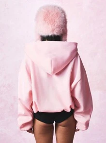SUMWON WOMEN Sudadera con cremallera completa, con texto estampado atrevido, de estética Y2K sobredimensionada, prenda de abrigo de invierno, de uso casual, de estilo urbano, para festivales, fiestas y clubes