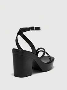 CUCCOO BIZCHIC Women's Fashionable Black Ankle Strap Minimalist Chunky Heel Comfortable Sandals, Suitable For Commuting, Date, Party, Holiday Spring Shoes Spring Break Easter - Black - View 8