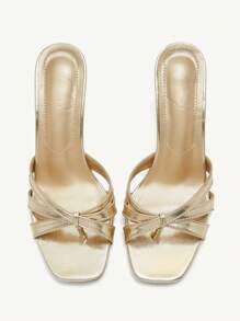 CUCCOO CHICEST Damesmode Vierkante Teen Goudkleurige Platte Teenslippers, Eenvoudige Dunne Hoge Hak Feestjurk Sandalen