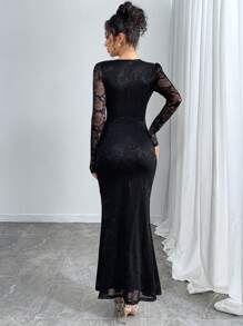 Modelyn Elegant Urban Lace Long Dress For Women - Black - View 6