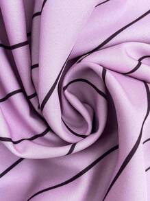 SHEIN LUNE 休闲条纹蝴蝶结前褶边领无袖衬衫，法式时尚街头时尚办公室装扮，春夏 - 紫色 - 查看 6