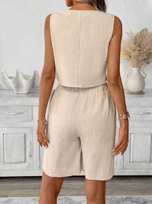 Easowa 2 pièces Ensemble top sans manches et short bermuda couleur unie décontracté pour femmes, tenue de base pour tous les jours, style "Old Money" printemps/été