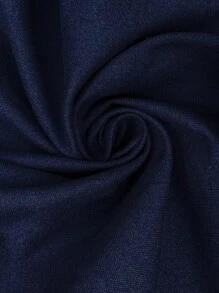 SHEIN LUNE Váy ngắn đi nghỉ thường ngày cổ chữ V rút dây vải lanh màu xanh dành cho nữ, mùa xuân/hè - Màu xanh hải quân - Xem 6