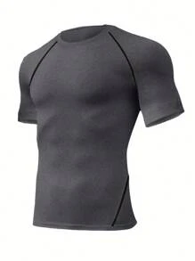 Manfinity Sport Corelite Men Plain Color Short Sleeve T-Shirt & Tank Top Activewear, Simple Fashion Casual Everyday Wear 2-Piece Set