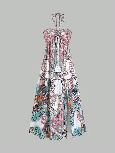 Sweetra Bohemian Style Beach Dress, Spaghetti Strap High-End Long Sundress For Summer Vacation Maxi Women Outfit