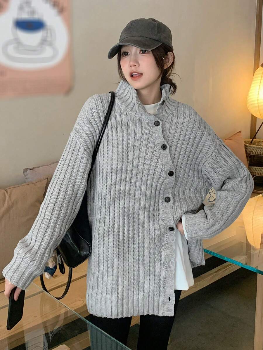 DAZY Áo len dài tay cổ lọ màu trơn đơn giản cho nữ, thời trang thu đông, quần áo nữ mùa thu - Màu Xám nhạt - Xem 1