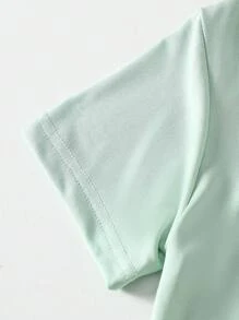 SHEIN Light Green Textured Young Boy Loose POLO Shirt - Green - View 4