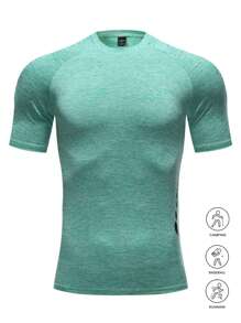 Manfinity Sport Corelite Áo thun thể thao tay ngắn Raglan họa tiết hình học bên hông dành cho nam - màu xanh lá - Xem 2
