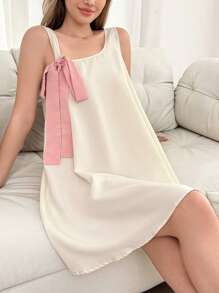 可爱的蝴蝶结装饰女式睡袍 - 彩色 - 查看 1