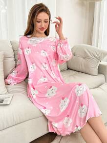 Dream Adore Cute & Sweet Cloud Pattern Women Nightgown - Pink - View 6
