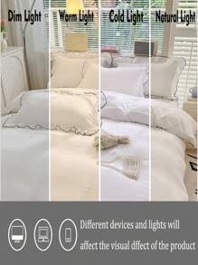 Juego de 3 piezas de ropa de cama con borde floral blanco para dormitorio, 2 fundas de almohada y 1 cubierta de edredón, lavable a máquina, sin relleno