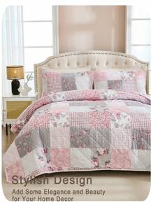 3pcs Floral Print Polyester Boho Vintage Style Bedspread Set, Includes 1 Bedspread & 2 Pillow Shams, Suitable For Home Bedroom, All Season Decor, Bedroom Setting