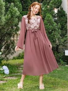 SHEIN Teen Girl Elegant Patchwork Long Dress - Rusty Rose - View 6