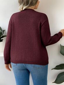 Calvaya 大码女式休闲简约落肩宽松前系带开衫，圣诞节，冬季勃艮第毛衣女式勃艮第毛衣 - 酒紅色 - 查看 2