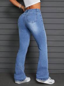 SHEIN ICON Pantalones vaqueros casuales para mujer, sencillos y de moda para uso diario - Azul - Ver 3