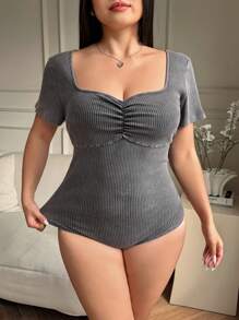 SHEIN EZwear Quần áo nữ cỡ lớn màu đen, kiểu dệt kim cổ điển, phong cách đường phố, quần áo grunge, áo liền quần, quần áo xuân hè - màu đen - Xem 3