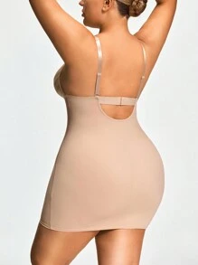SHEIN Shape Plus Size Shaping Plunge Deep-V Shapewear Slip Body Shaper Butt Lifter With Adjustable Straps-Tummy Waist Thigh Control