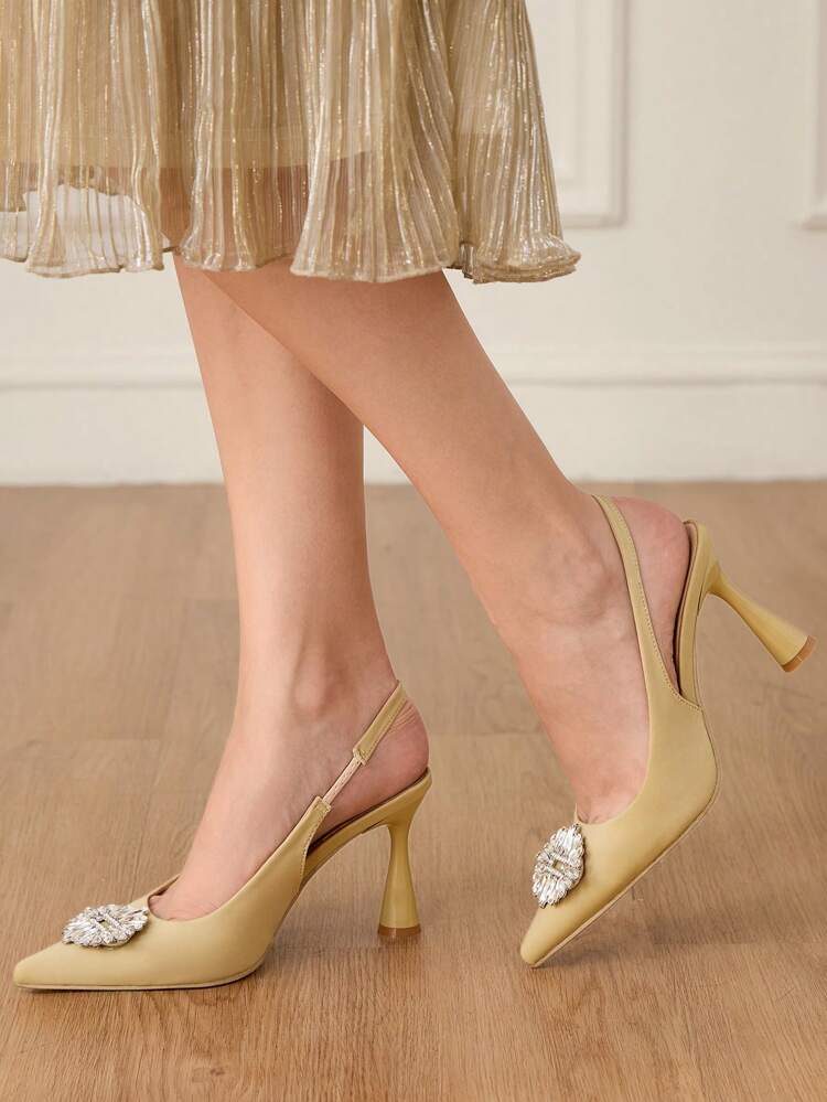CUCCOO HITCHD Women's Apricot Rhinestone Metal Buckle High Heel Pumps, Sexy Elegant Casual Holiday Party Date Wedding Anniversary Shoes Spring Shoes Spring Break Easter Prom Heels