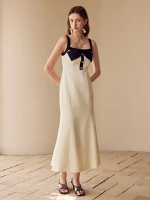 MOTF PREMIUM VESTIDO DE CORTE BIES CON DECORACIÓN DE LAZO - Blanco y Negro - Ver 4