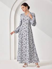 Veilorie 朴素休闲印花图案女式阿拉伯风格连衣裙，女式超长连衣裙 - 彩色 - 查看 7