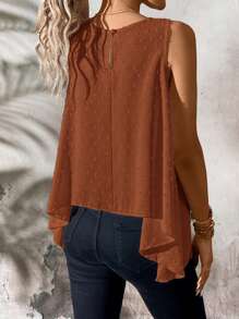 EMERY ROSE Camiseta sin mangas blanca de corte asimétrico con cuello redondo y efecto estilizante, de estilo casual de verano - Marrón - Ver 2