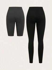 SHEIN EZwear Set de 3 piezas de pantalones leggings de unicolor casual para dama