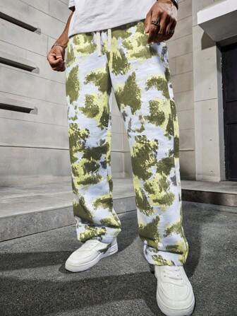 Manfinity Hypemode 男士扎染黑白撞色阔腿直筒裤