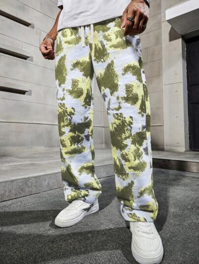 Manfinity Hypemode Men's Tie-Dye Black & White Contrast Color Wide Leg Straight Pants