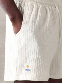 SUMWON Premium Textured Ribbed Summer Co-Ord Set Button Down Shirt Shorts Matching Set Casual Resort Beach Holiday Two-Piece Outfit Slim Fit - Beige - View 7