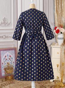 Set de 2 piezas de vestido y abrigo ligero de manga larga informal para niña preadolescente