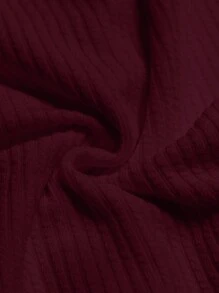 SHEIN Unity 大码休闲简约纯色交叉领带短袖 T 恤 - 酒紅色 - 查看 6