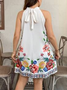 SHEIN Clasi Robe d'été décontractée avec imprimé floral et col ras-du-cou, grande taille