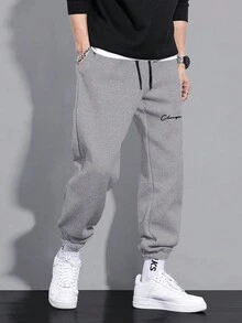 RueChic Men's Simple Front Tie Pocket Sweatpants, Casual Daily Wear - Grey - View 3