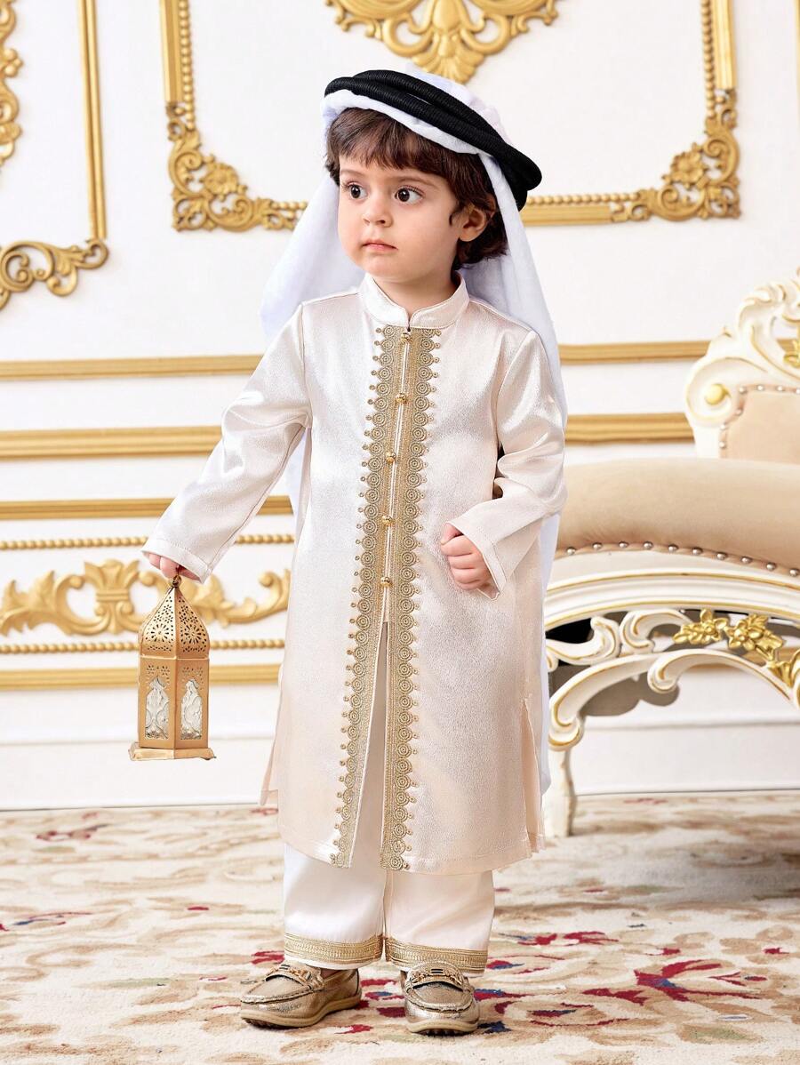SHEIN Áo choàng dài tay dài bằng vải satin vàng sang trọng cho bé trai mùa xuân/hè, thích hợp cho tiệc sinh nhật, tiệc tối, biểu diễn, đám cưới, lễ kỷ niệm tháng, lễ rửa tội và lễ kỷ niệm sinh nhật đầu tiên - Nhiều màu - Xem 1