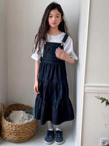 Dazy Kids Tween Girl Denim Pinafore Dress,Girls Summer Outfits,Back To School Clothes - Dark Wash - View 4