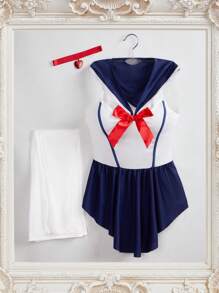 3 件套：角色扮演服装 - 连衣裙配荷叶边裙、蝴蝶结领带和长筒袜，女士服装 - 彩色 - 查看 6