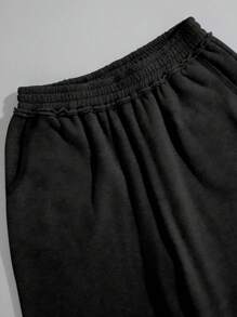 Manfinity Dauomo Men's Solid Color Elastic Waist Loose Wide Leg Sweatpants - Black - View 3