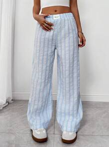 Chiquease Women Striped Summer Pants, Blue Color - Multicolor - View 1