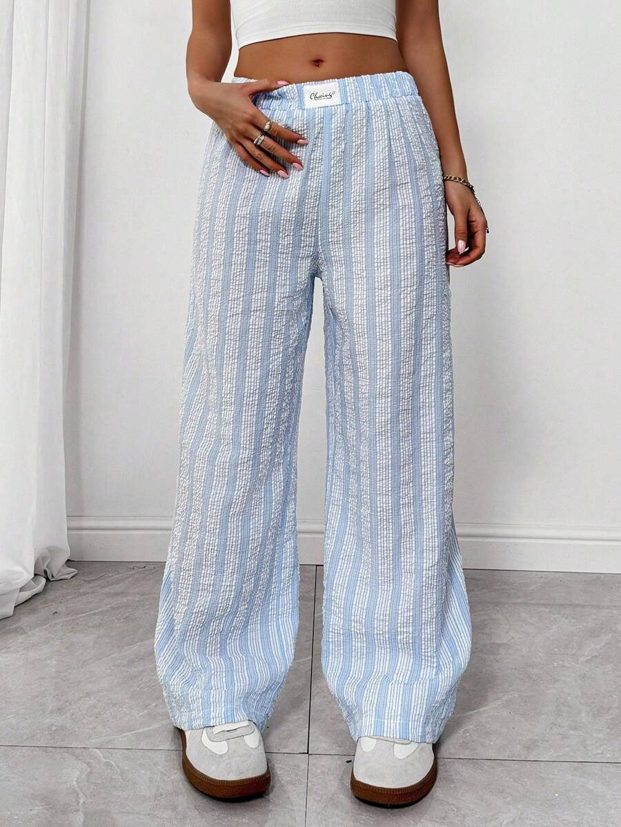 Chiquease Women Striped Summer Pants, Blue Color - Multicolor - View 1