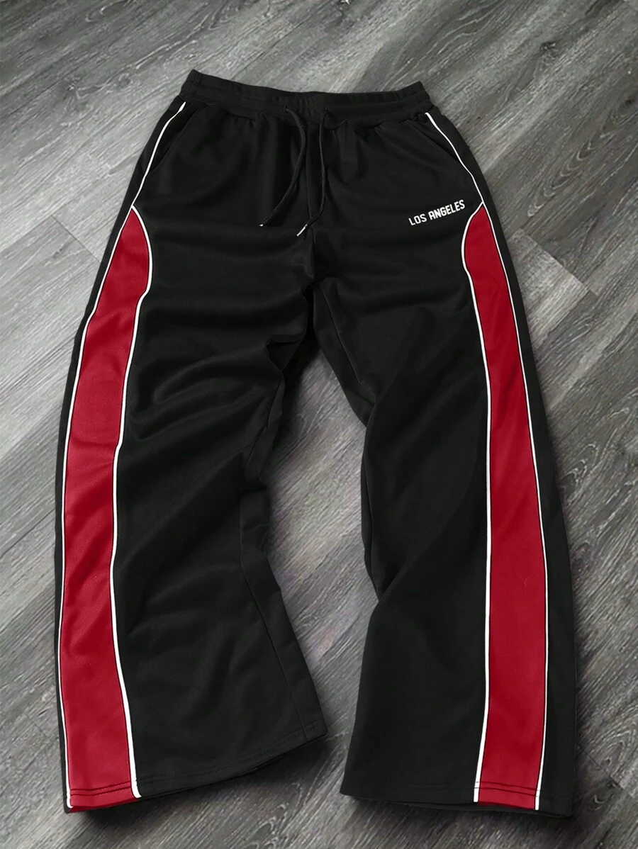 Manfinity Roghcode Men's Letter Print Drawstring Waist Casual Sweatpants, Track Pants, Gym Pants, For Rave - Multicolor - View 1