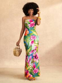 Zivah 休闲度假抹胸满花印花紧身鱼尾连衣裙女装-C - 彩色 - 查看 7