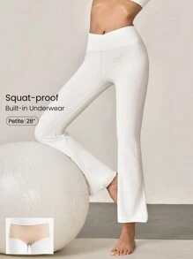 GLOWMODE 28" FeatherFit™ Mini Flare Crossover Waist Leggings With Built-In Underwear Low Impact Yoga Pilates Daily - White - View 1