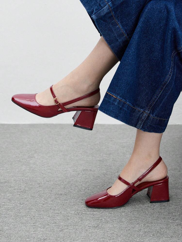 CUCCOO BIZCHIC Women's Commute Elegant Mary Jane Style Chunky Heels Burgundy Dress Pumps, Versatile Outfit For Spring Casual Wear Spring Shoes Spring Break Easter For Christmas Spring Shoes