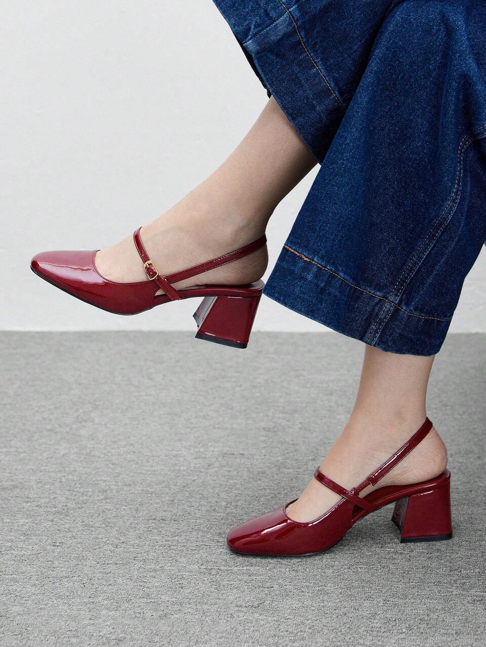 CUCCOO BIZCHIC Women's Commute Elegant Mary Jane Style Chunky Heels Burgundy Dress Pumps, Versatile Outfit For Spring Casual Wear Spring Shoes Spring Break Easter For Christmas Spring Shoes