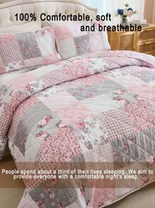 3pcs Floral Print Polyester Boho Vintage Style Bedspread Set, Includes 1 Bedspread & 2 Pillow Shams, Suitable For Home Bedroom, All Season Decor, Bedroom Setting